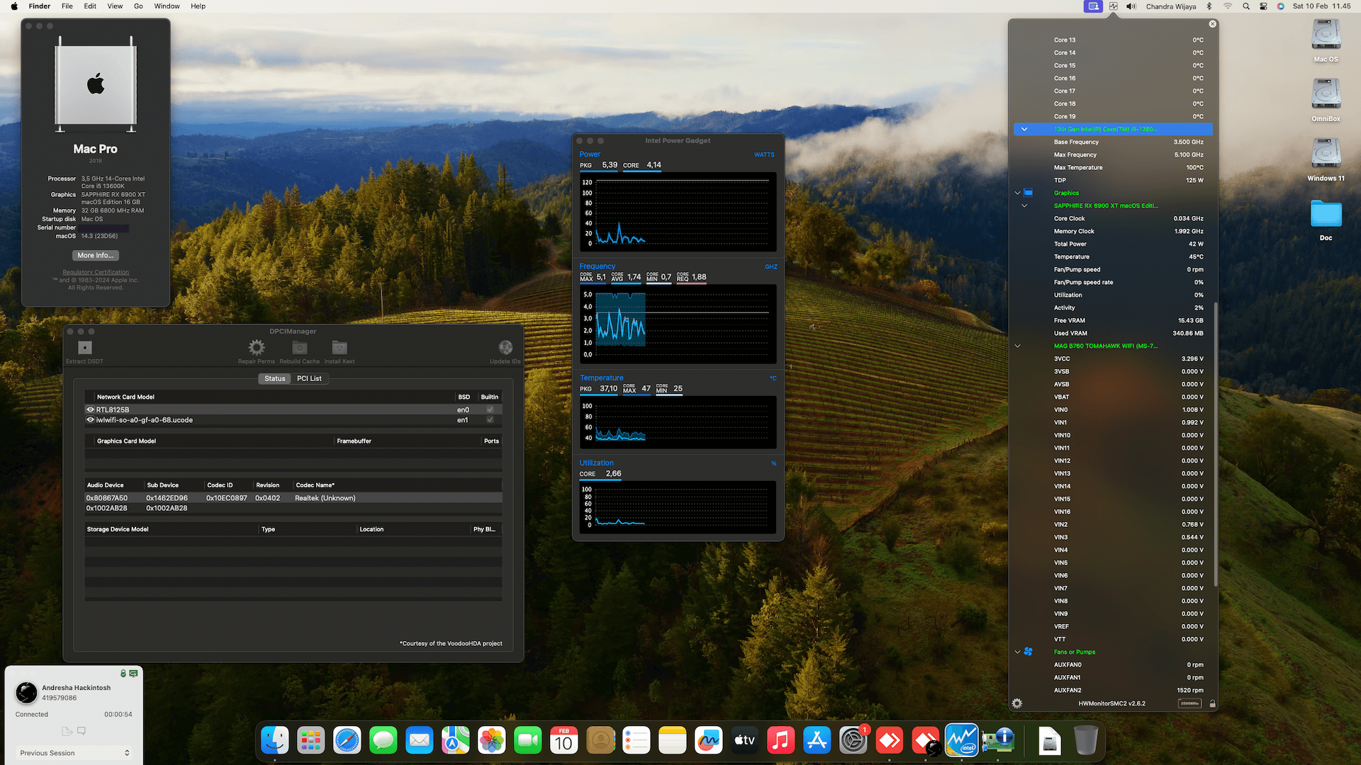 Success Hackintosh macOS Sonoma 14.3 Build 23D56 in MSI MAG B760 Tomahawk Wifi + Intel Core i5 13600K + Sapphire RX 6900 XT